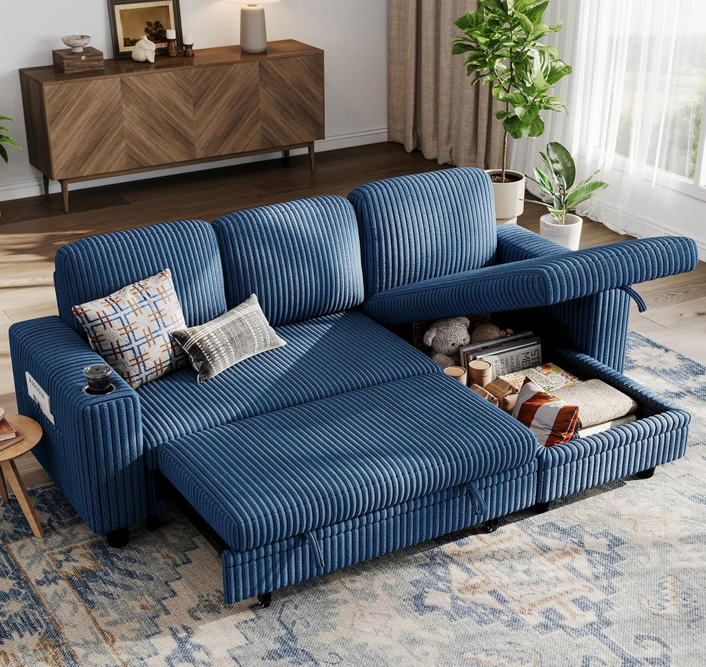 LINSY HOME Sectional Sleeper Sofa with Pull Out Couch Bed