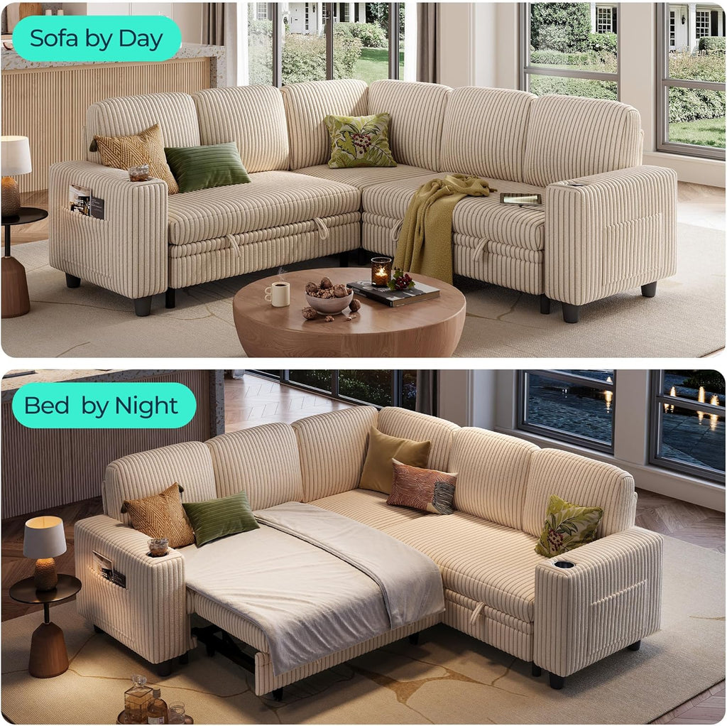 LINSY HOME Sectional Sleeper Sofa with Pull Out Couch Bed