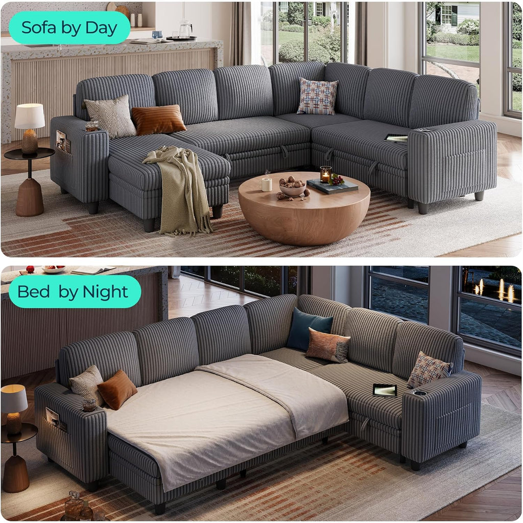 LINSY HOME Sectional Sleeper Sofa with Pull Out Couch Bed