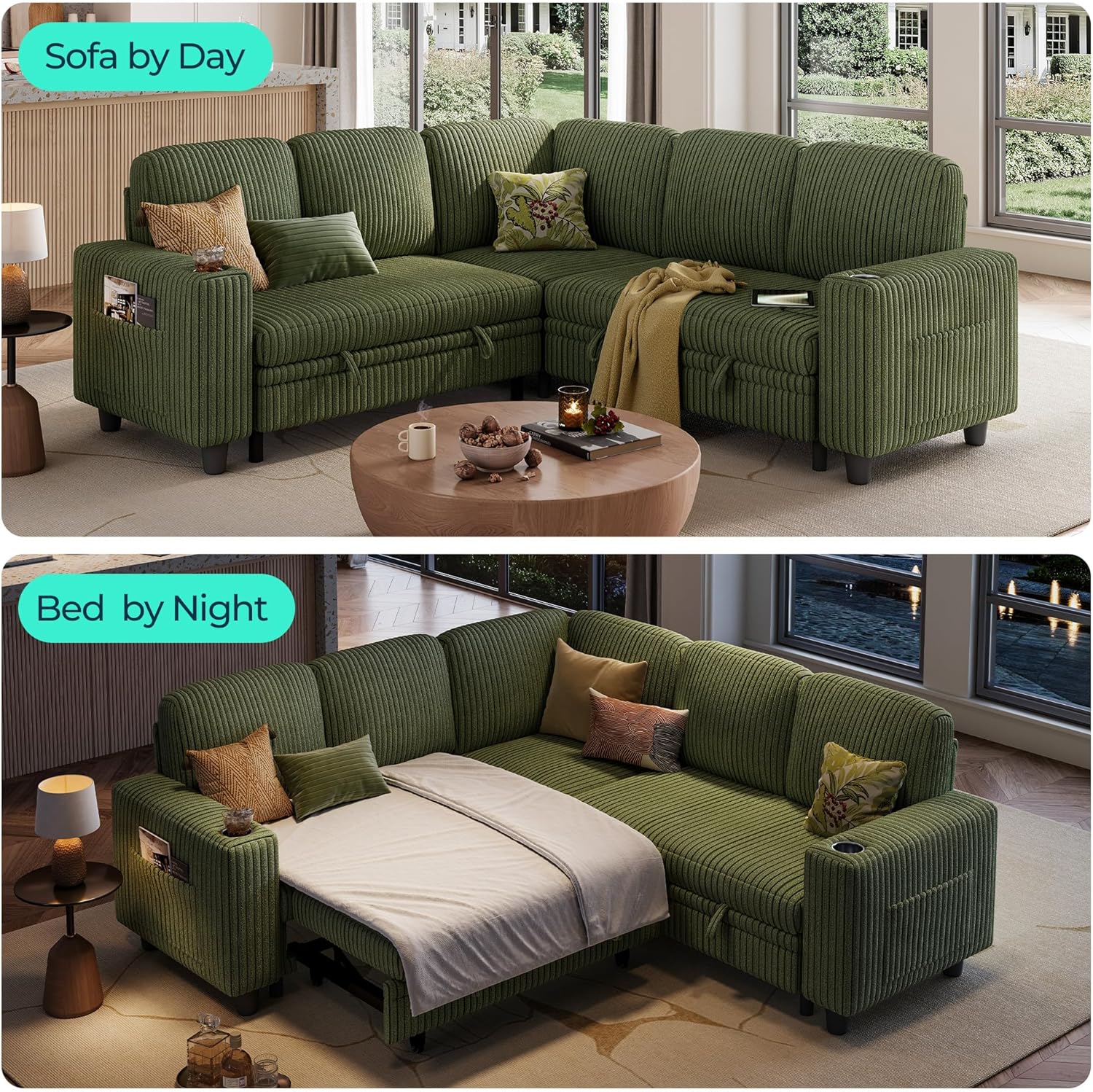 LINSY HOME Sectional Sleeper Sofa with Pull Out Couch Bed