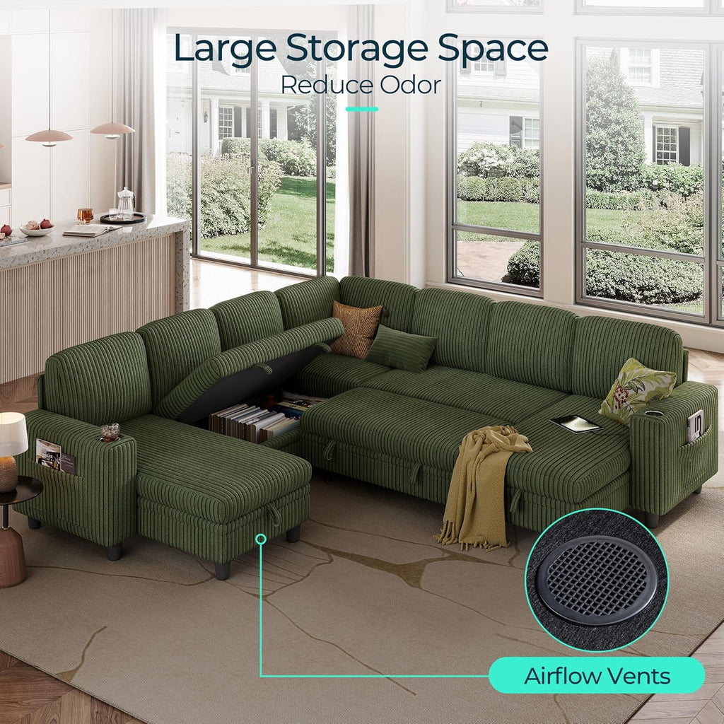 LINSY HOME Sectional Sleeper Sofa with Pull Out Couch Bed