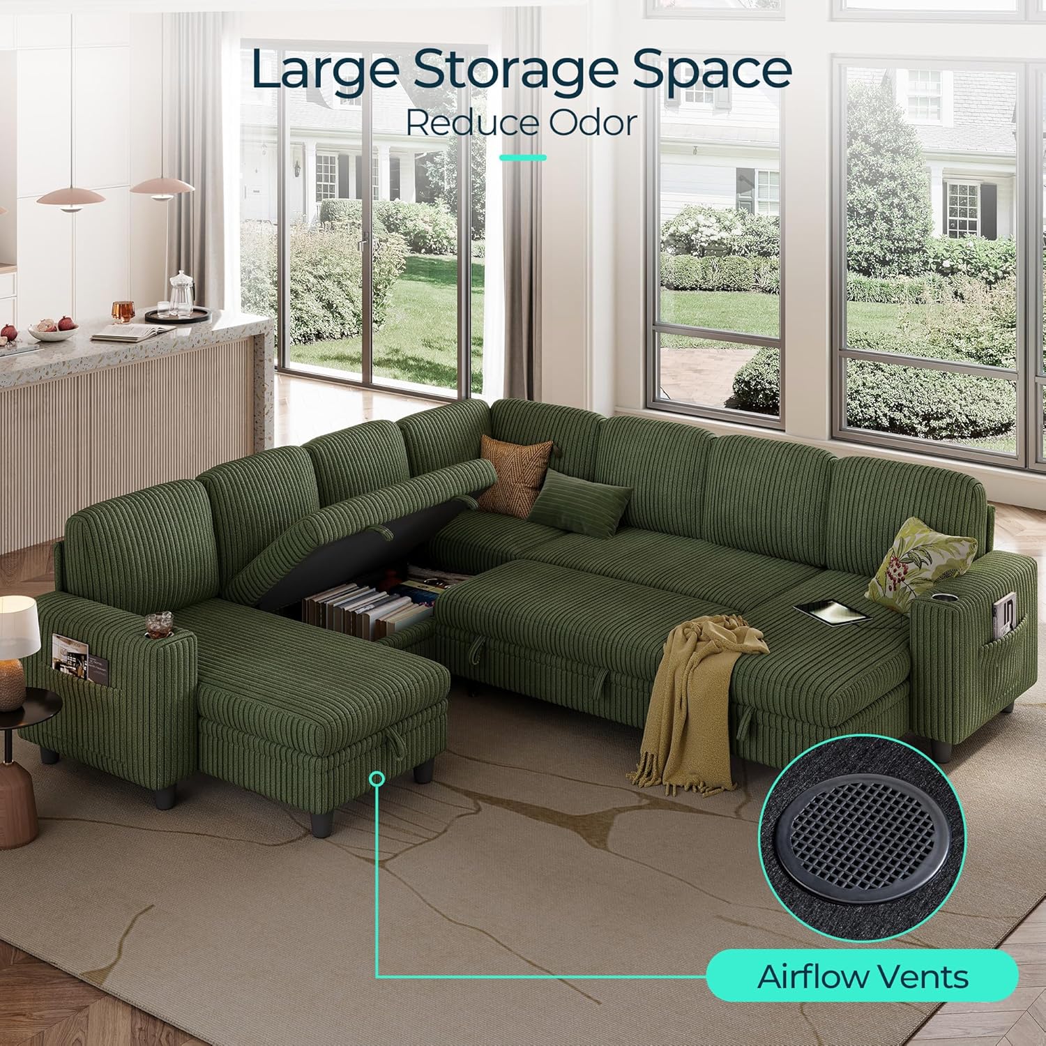 LINSY HOME Sectional Sleeper Sofa with Pull Out Couch Bed