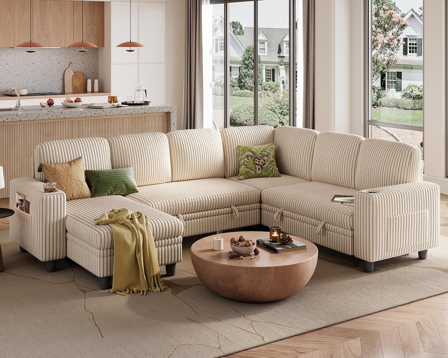 LINSY HOME Sectional Sleeper Sofa with Pull Out Couch Bed