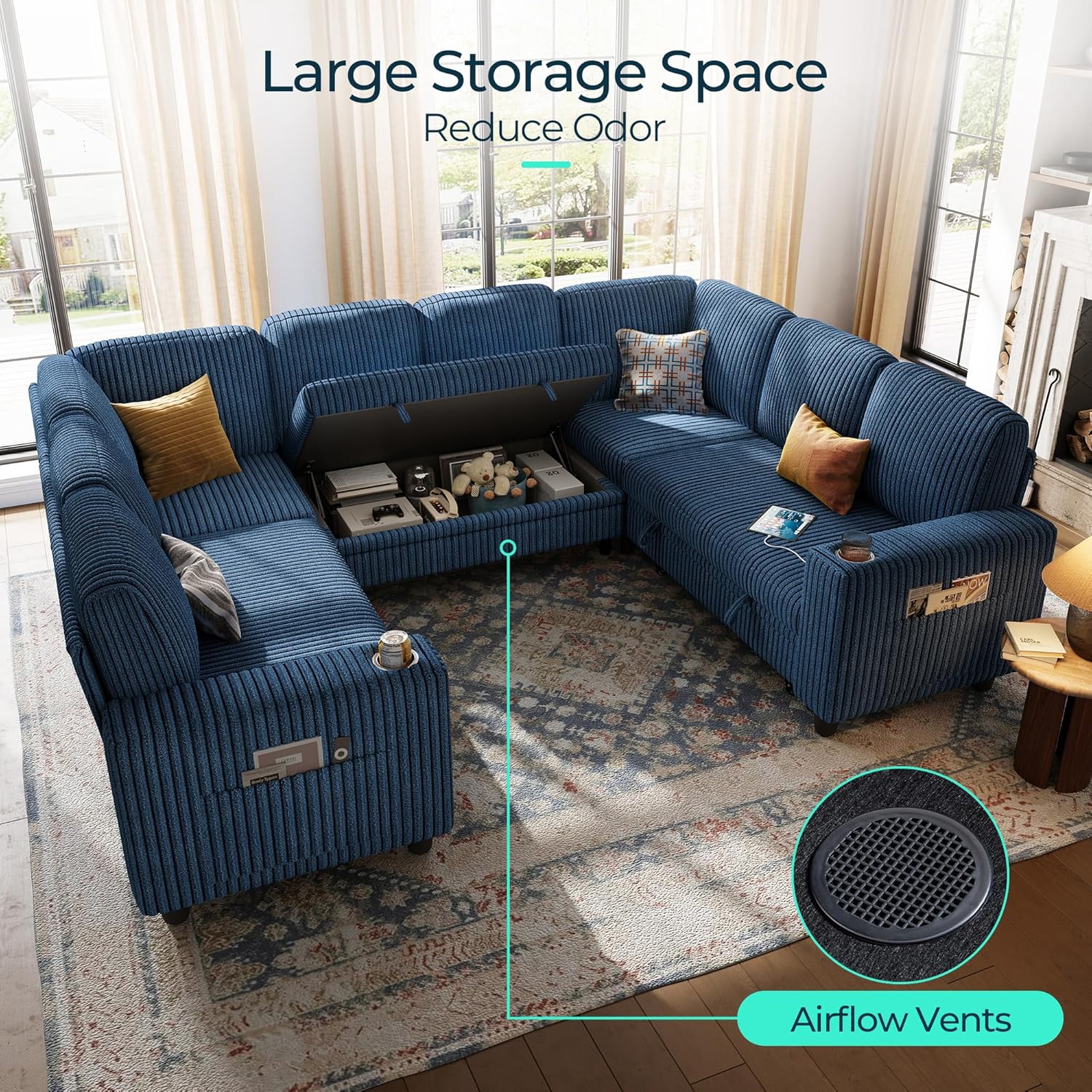 LINSY HOME Sectional Sleeper Sofa with Pull Out Couch Bed