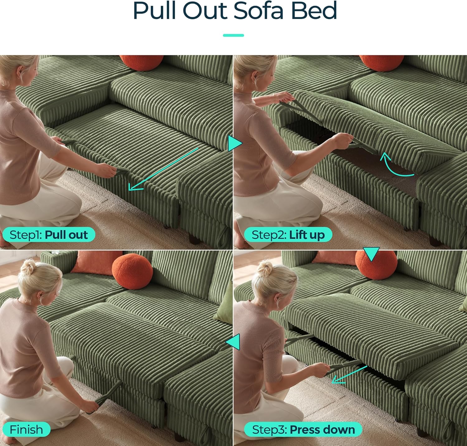 LINSY HOME Sectional Sleeper Sofa with Pull Out Couch Bed