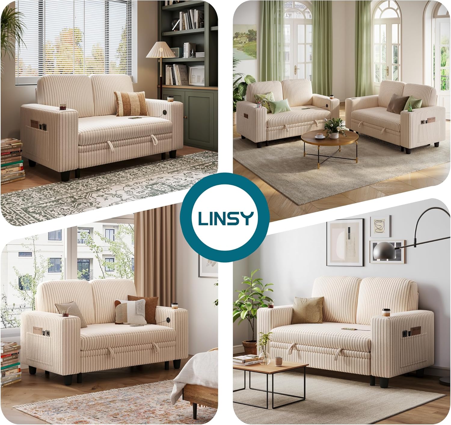 LINSY HOME Sectional Sleeper Sofa with Pull Out Couch Bed