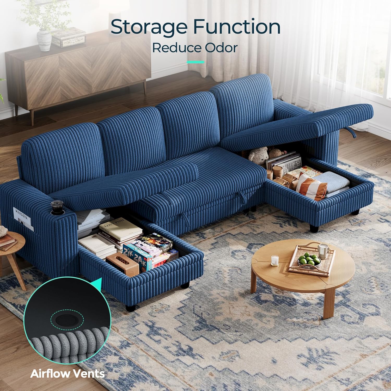 LINSY HOME Sectional Sleeper Sofa with Pull Out Couch Bed