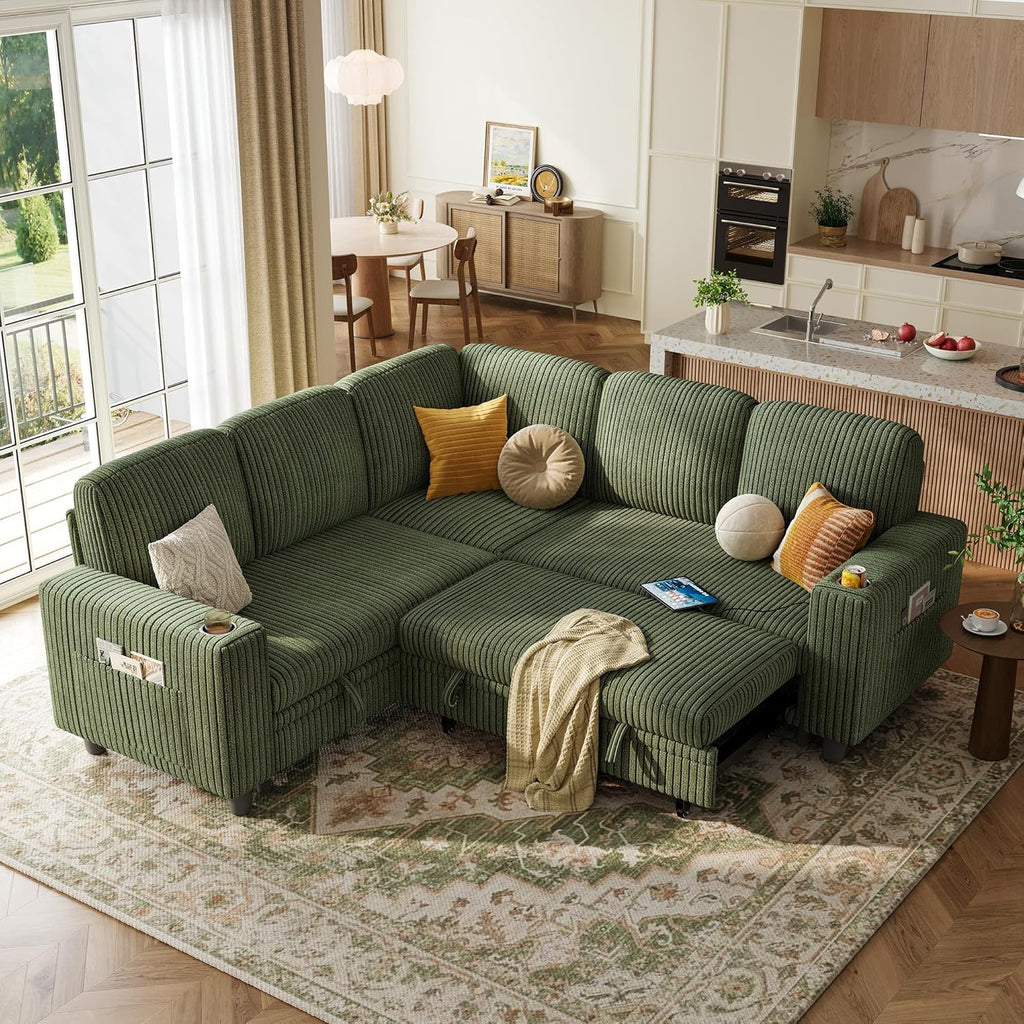 LINSY HOME Sectional Sleeper Sofa with Pull Out Couch Bed