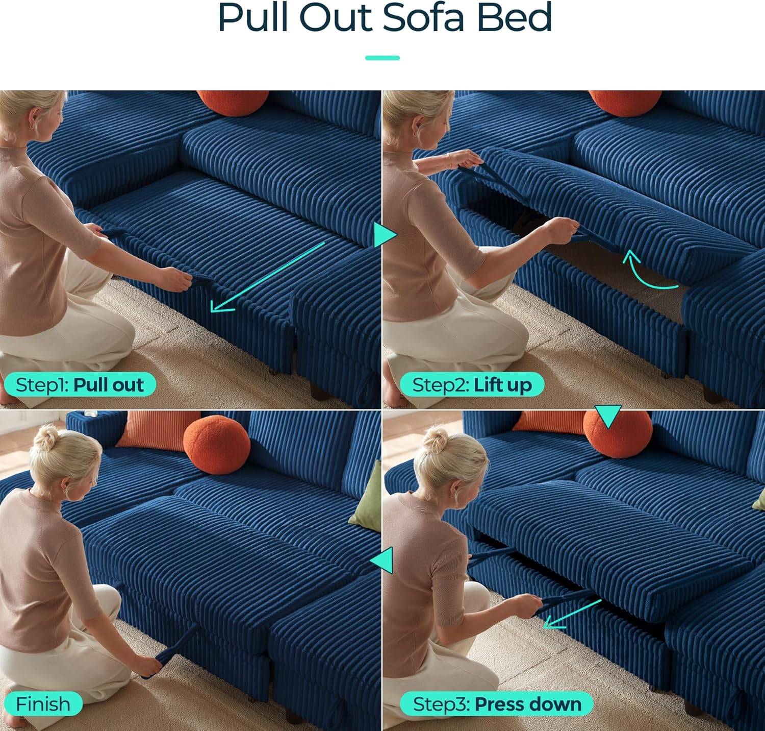 LINSY HOME Sectional Sleeper Sofa with Pull Out Couch Bed