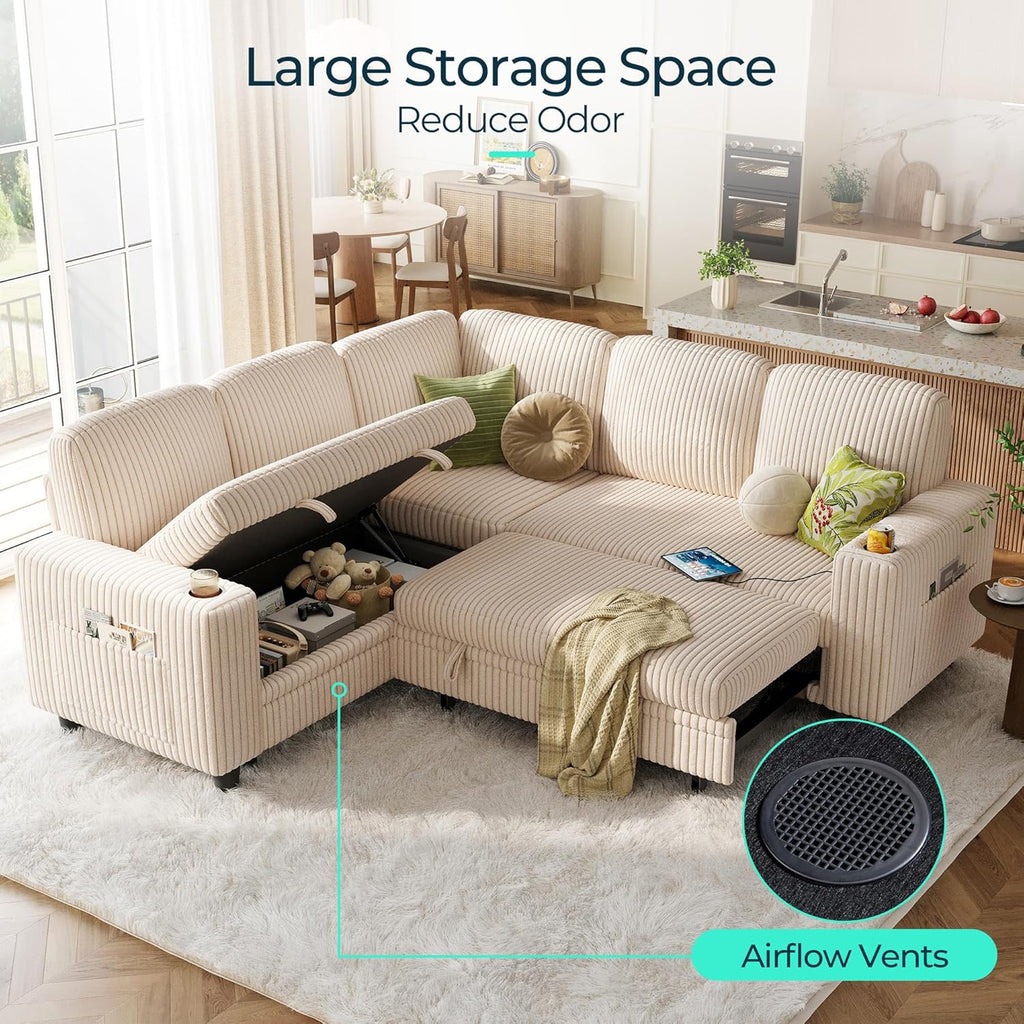 LINSY HOME Sectional Sleeper Sofa with Pull Out Couch Bed