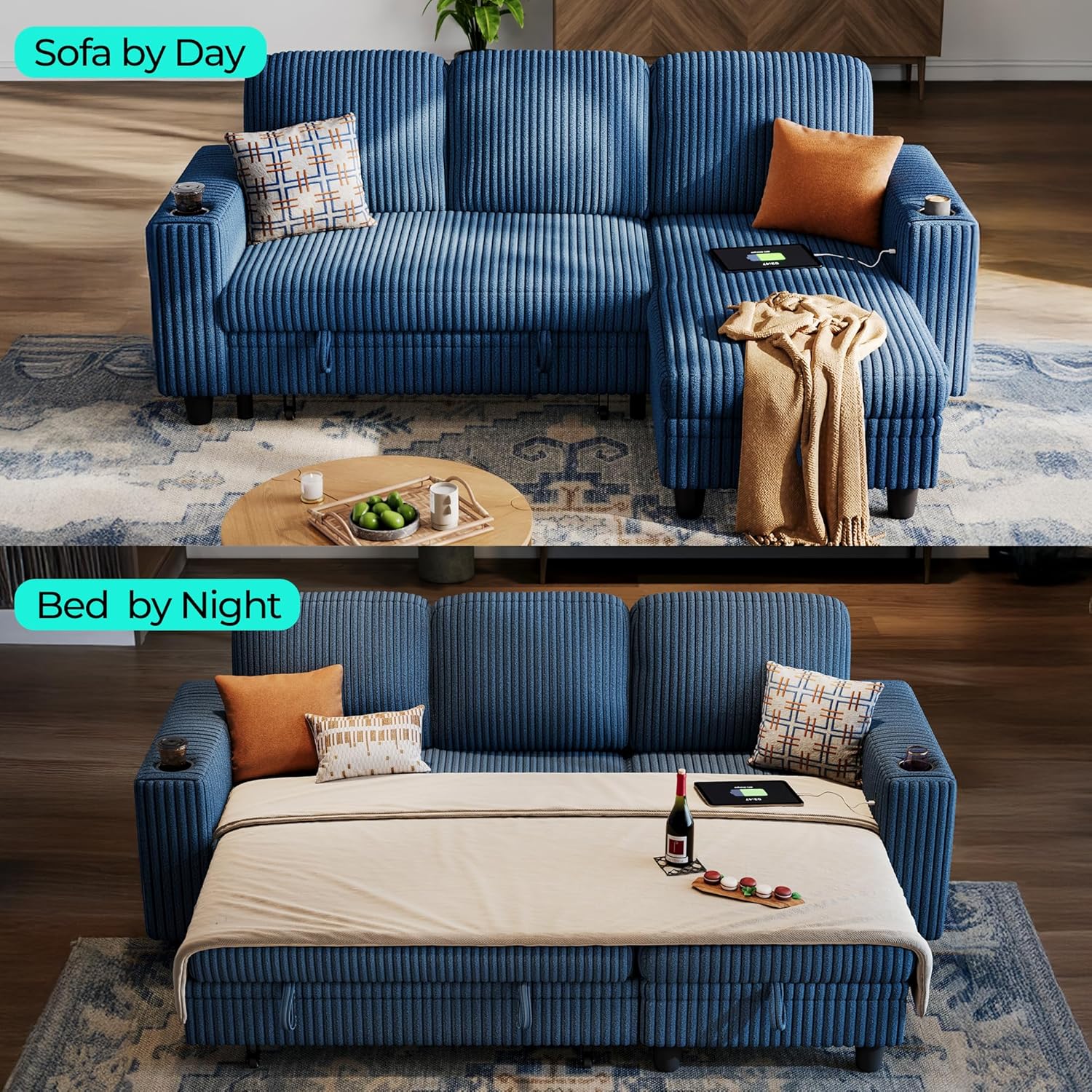 LINSY HOME Sectional Sleeper Sofa with Pull Out Couch Bed