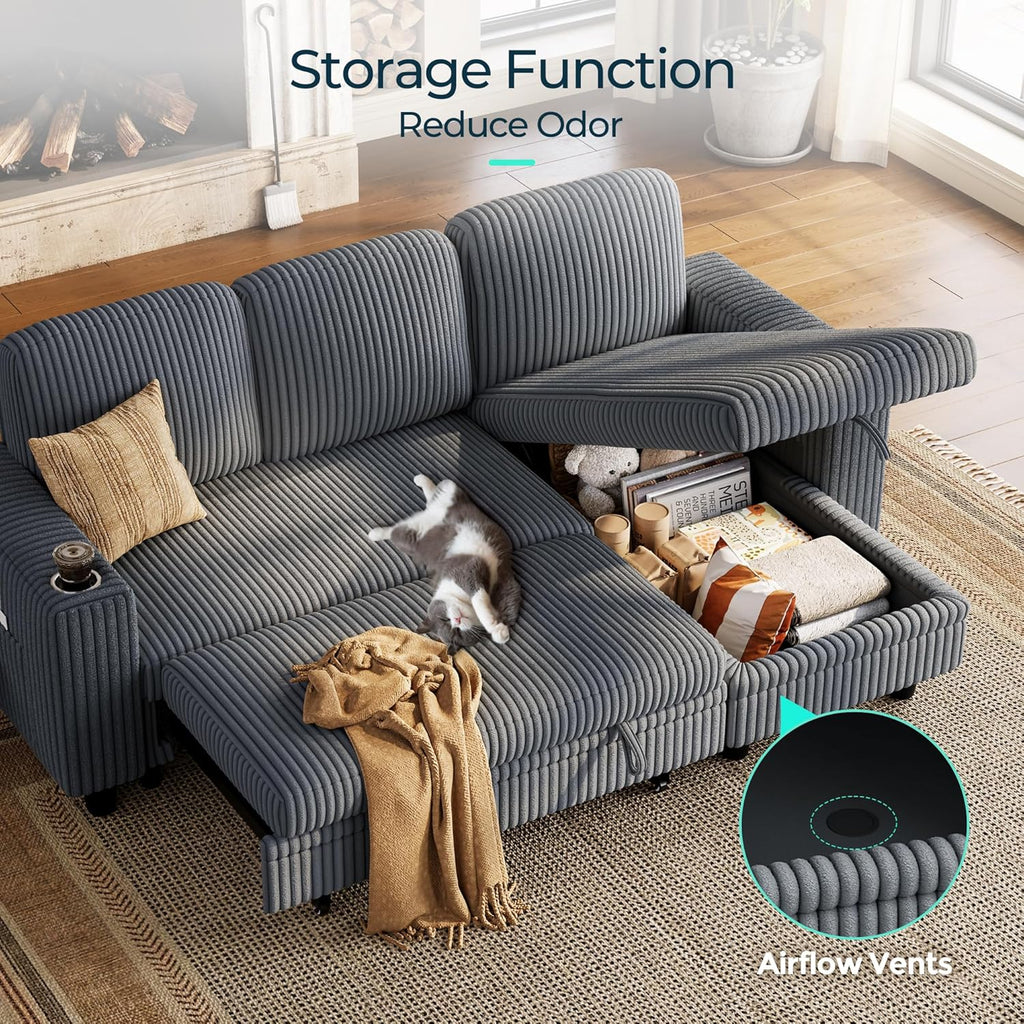 LINSY HOME Sectional Sleeper Sofa with Pull Out Couch Bed