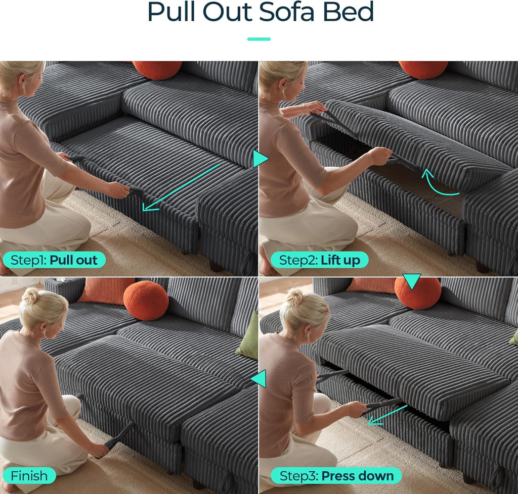 LINSY HOME Sectional Sleeper Sofa with Pull Out Couch Bed