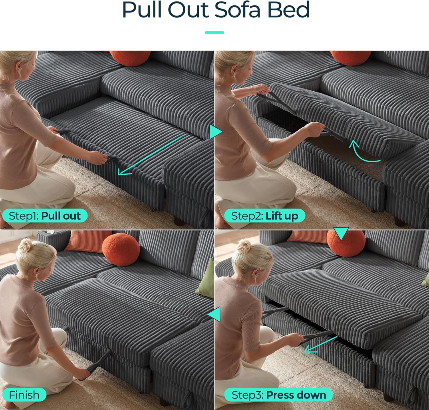 LINSY HOME Sectional Sleeper Sofa with Pull Out Couch Bed