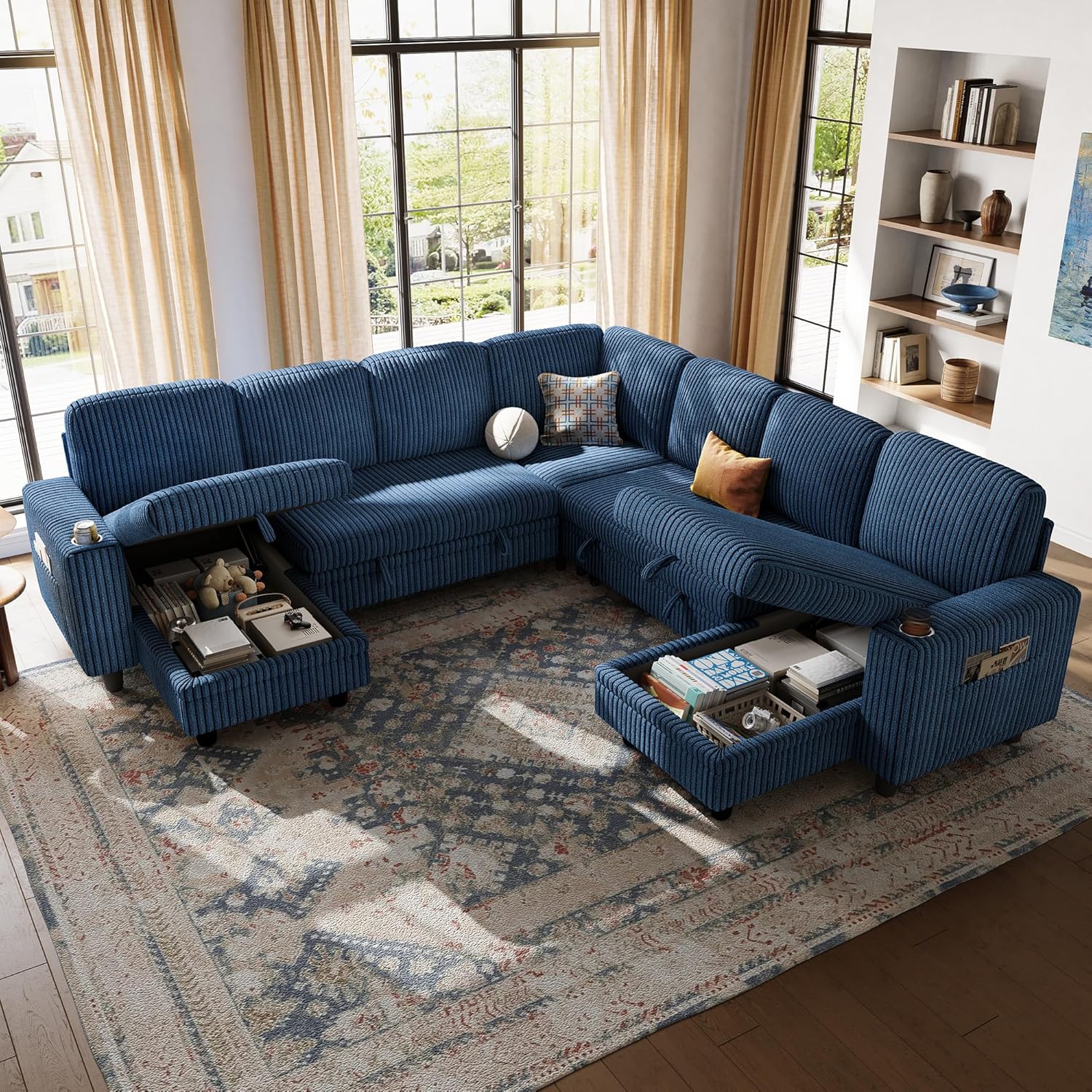 LINSY HOME Sectional Sleeper Sofa with Pull Out Couch Bed