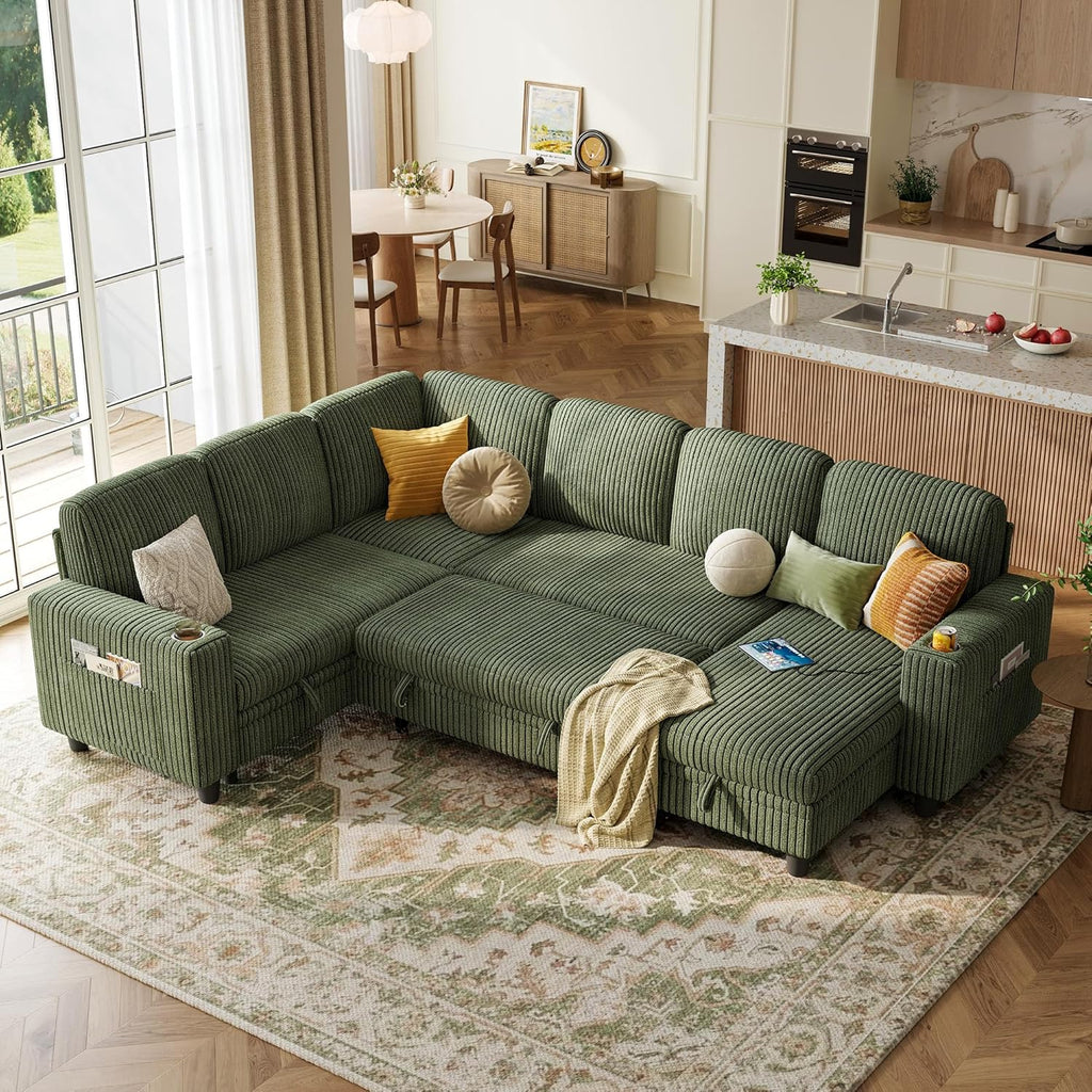 LINSY HOME Sectional Sleeper Sofa with Pull Out Couch Bed