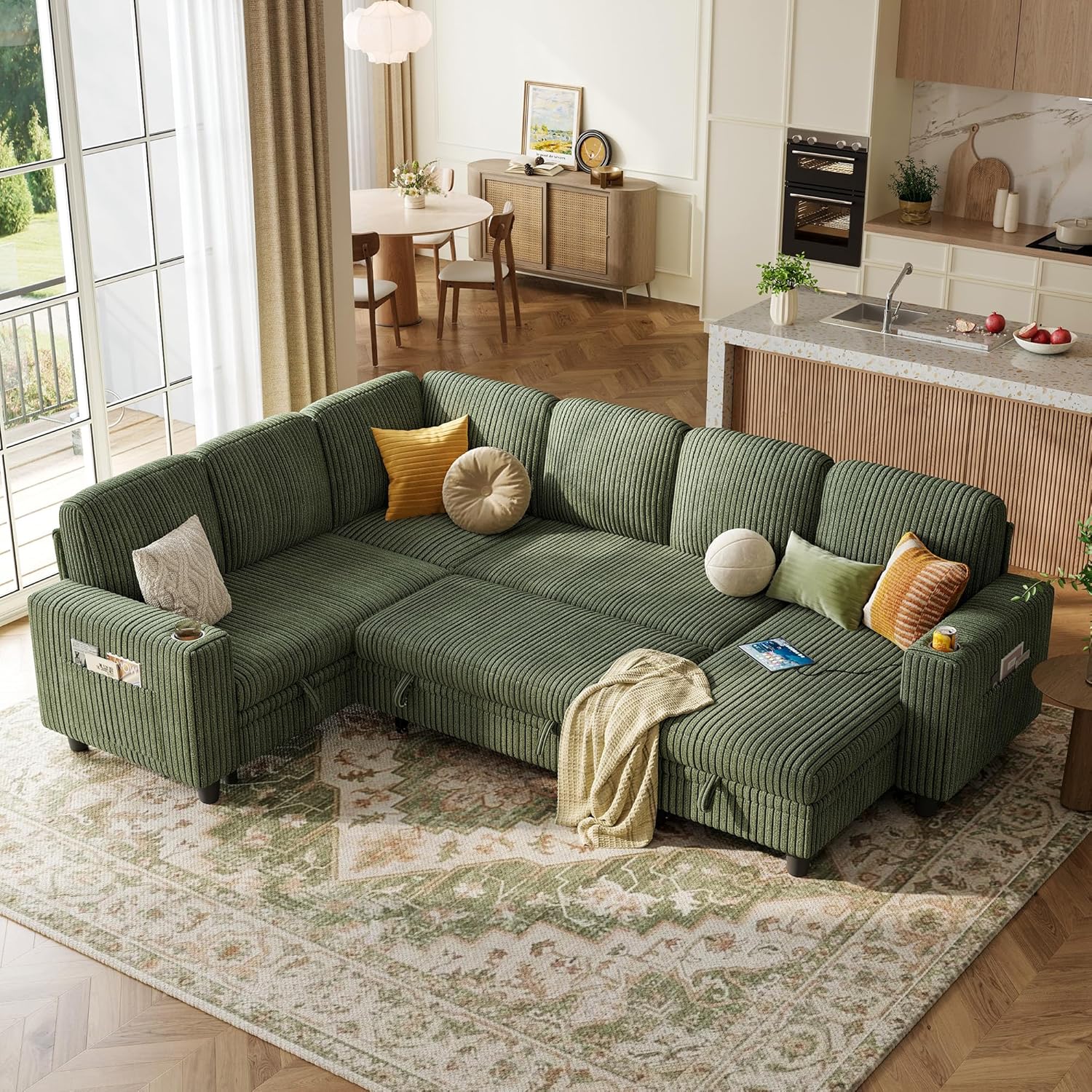 LINSY HOME Sectional Sleeper Sofa with Pull Out Couch Bed