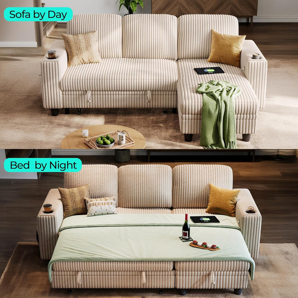 LINSY HOME Sectional Sleeper Sofa with Pull Out Couch Bed