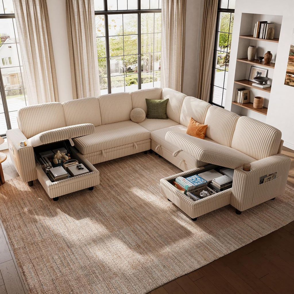 LINSY HOME Sectional Sleeper Sofa with Pull Out Couch Bed