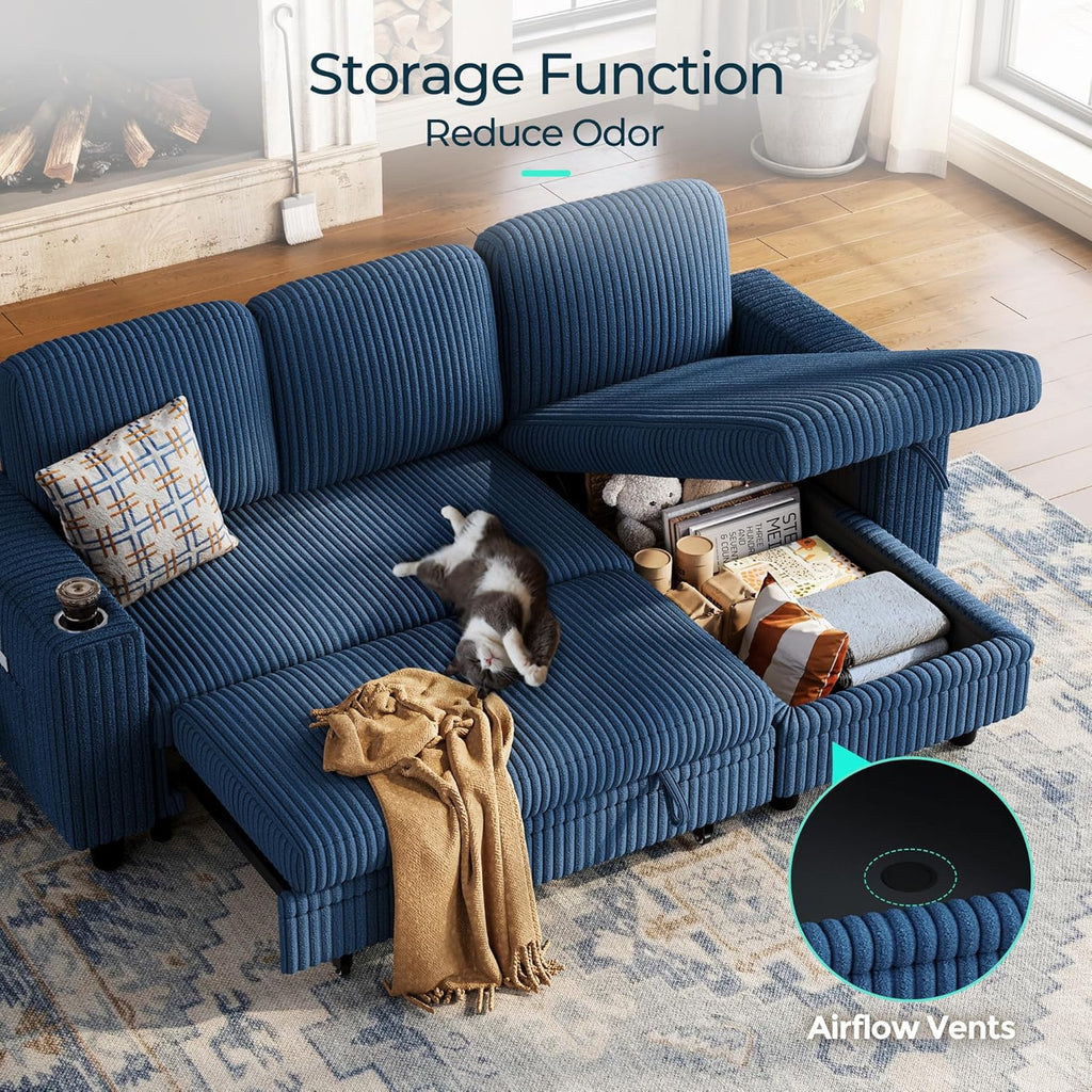 LINSY HOME Sectional Sleeper Sofa with Pull Out Couch Bed
