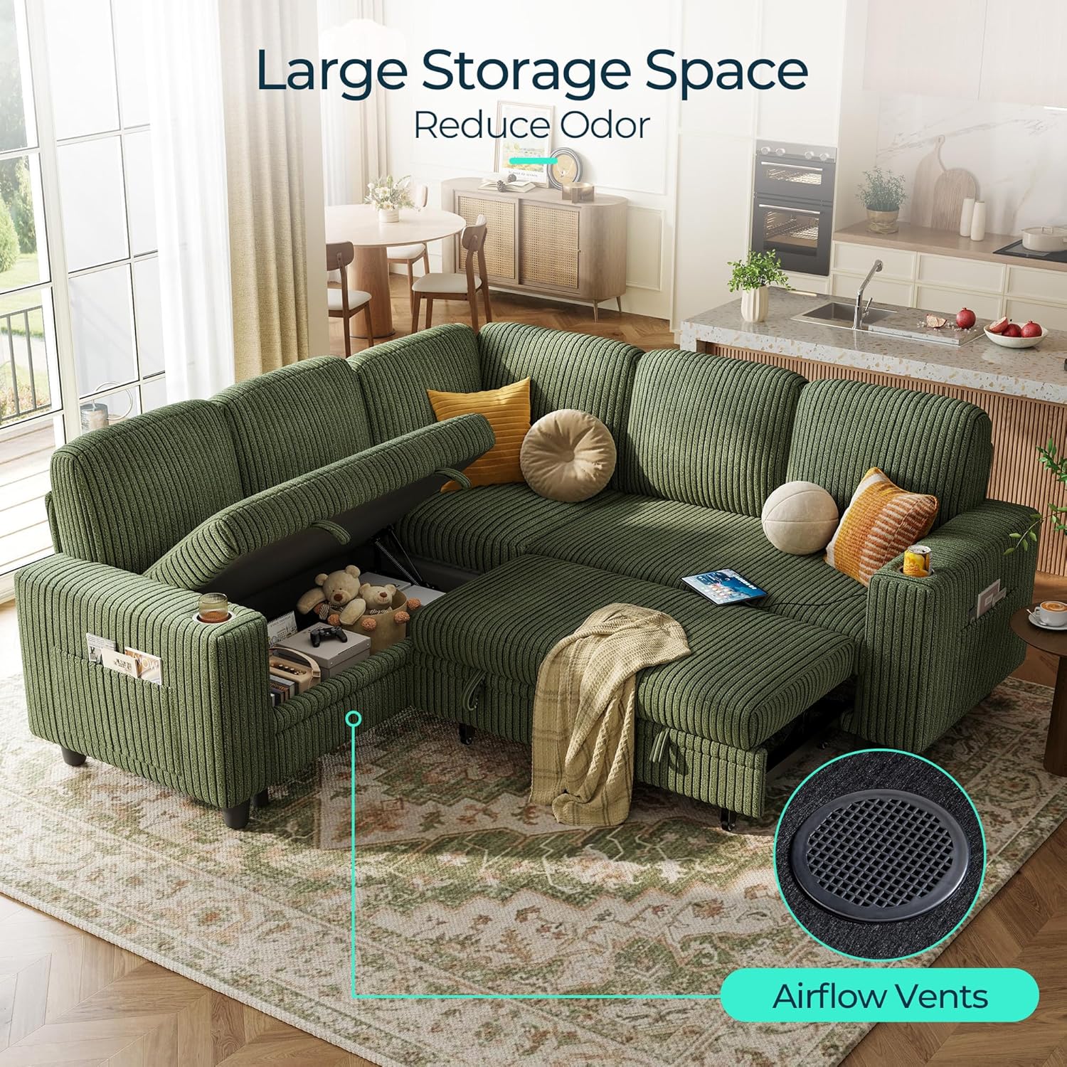 LINSY HOME Sectional Sleeper Sofa with Pull Out Couch Bed