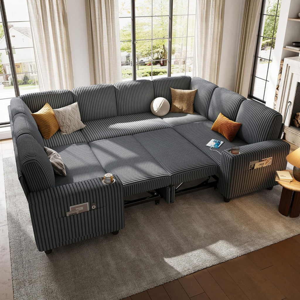 LINSY HOME Sectional Sleeper Sofa with Pull Out Couch Bed
