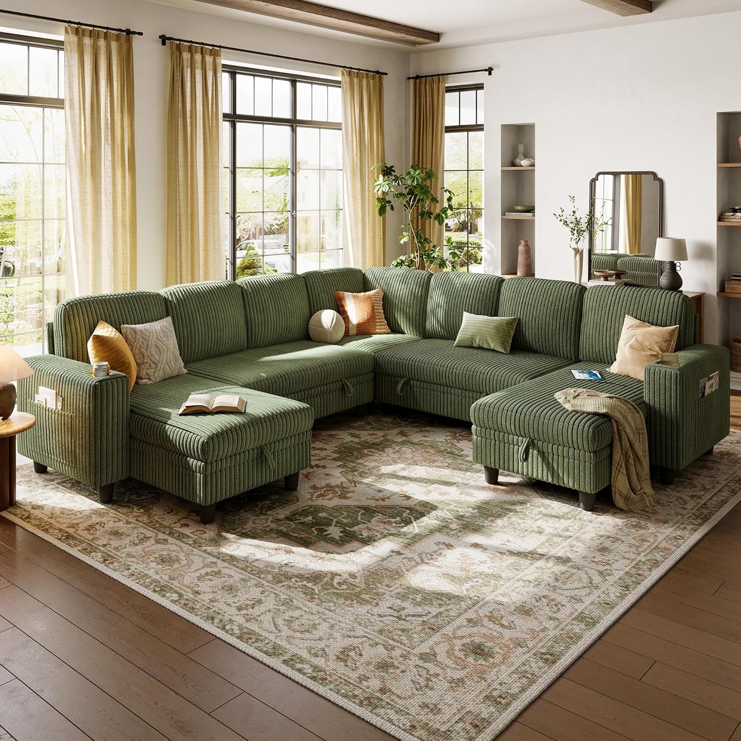 LINSY HOME Sectional Sleeper Sofa with Pull Out Couch Bed