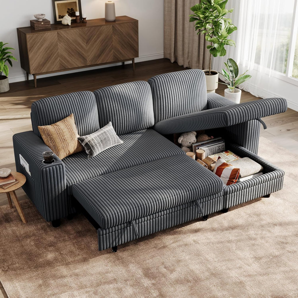 LINSY HOME Sectional Sleeper Sofa with Pull Out Couch Bed