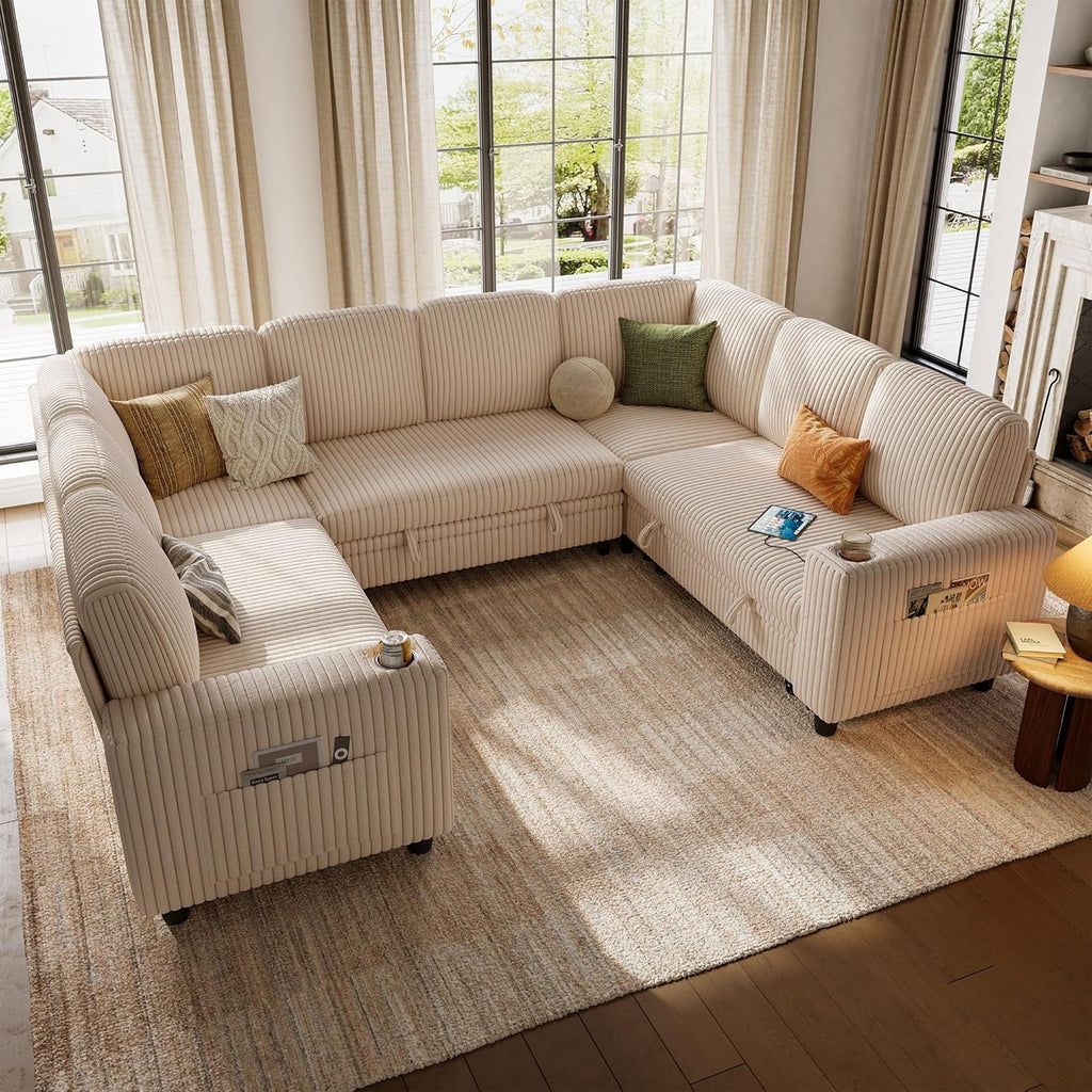 LINSY HOME Sectional Sleeper Sofa with Pull Out Couch Bed