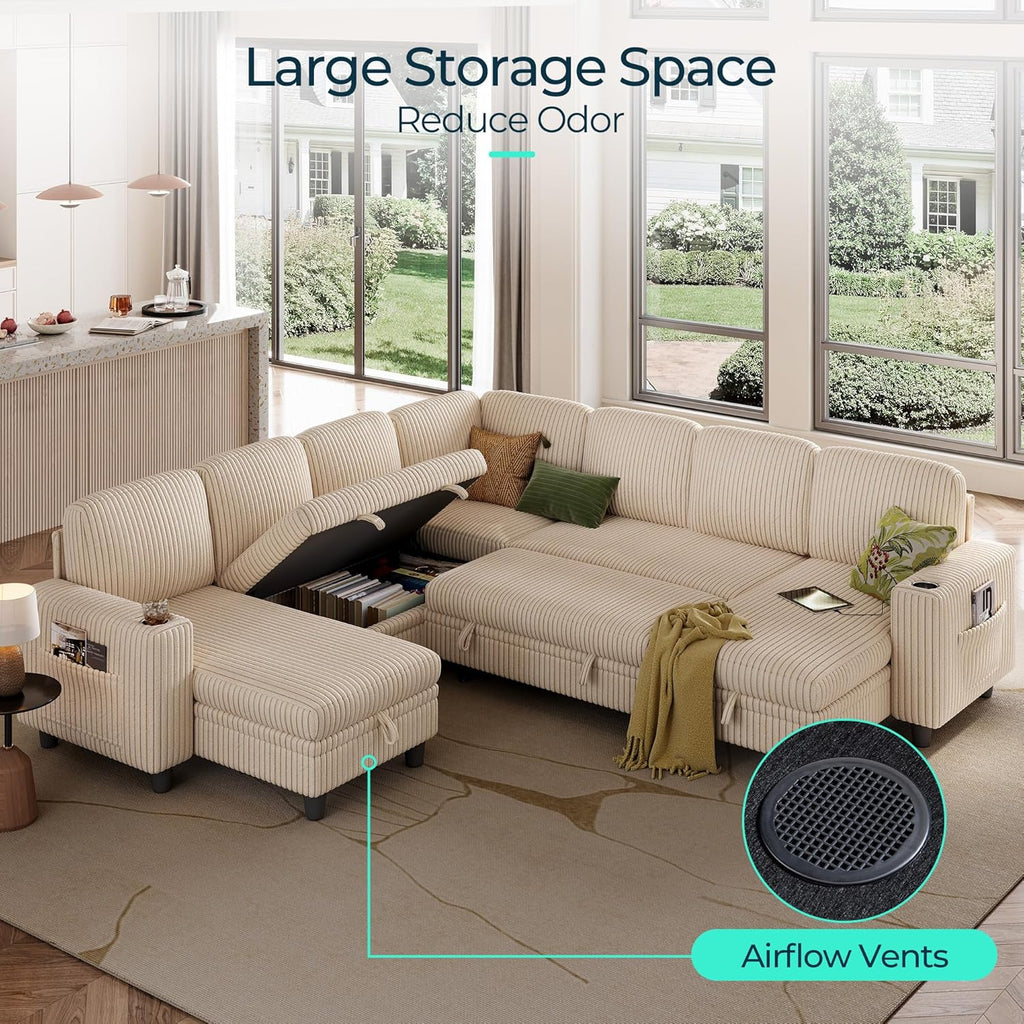 LINSY HOME Sectional Sleeper Sofa with Pull Out Couch Bed