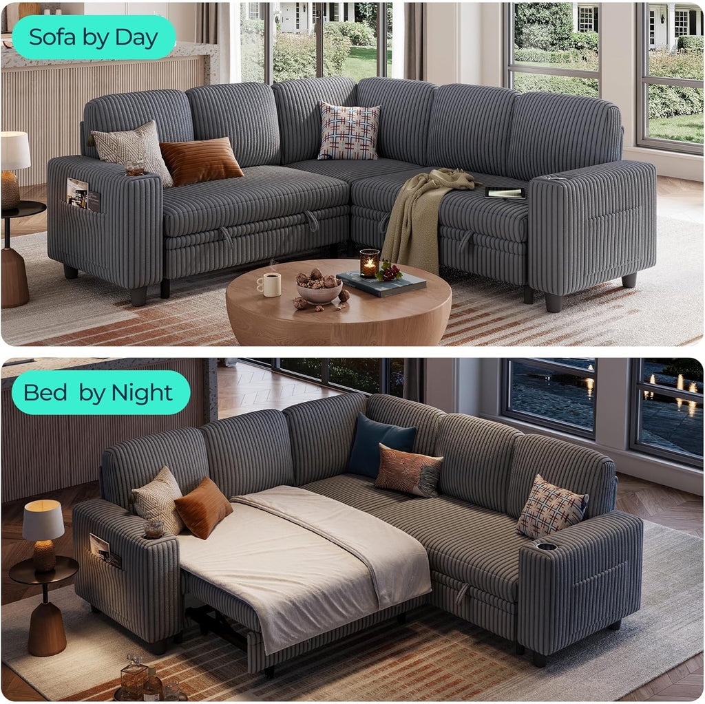 LINSY HOME Sectional Sleeper Sofa with Pull Out Couch Bed