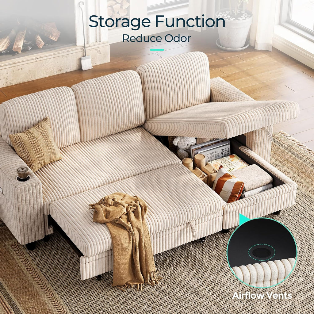 LINSY HOME Sectional Sleeper Sofa with Pull Out Couch Bed