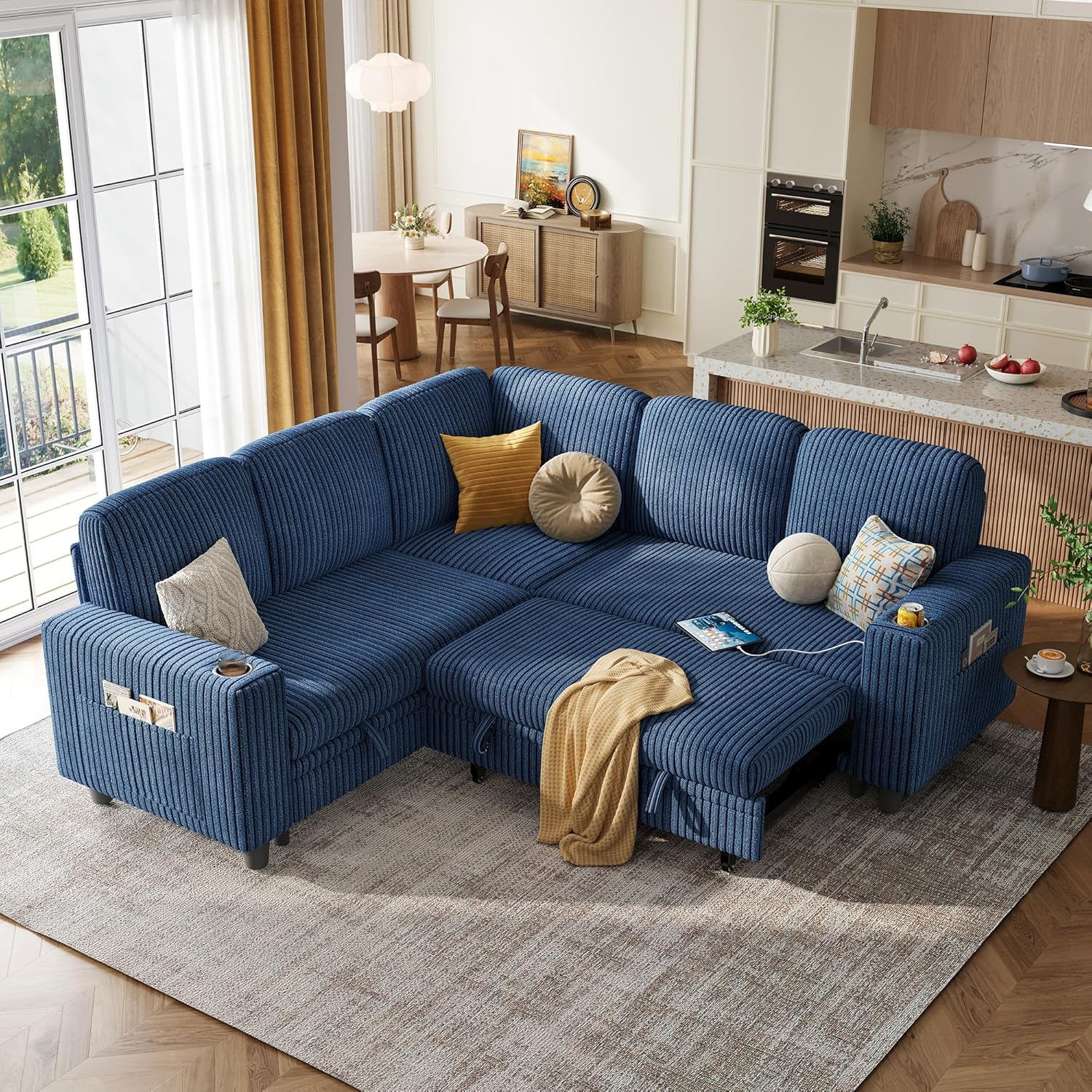 LINSY HOME Sectional Sleeper Sofa with Pull Out Couch Bed