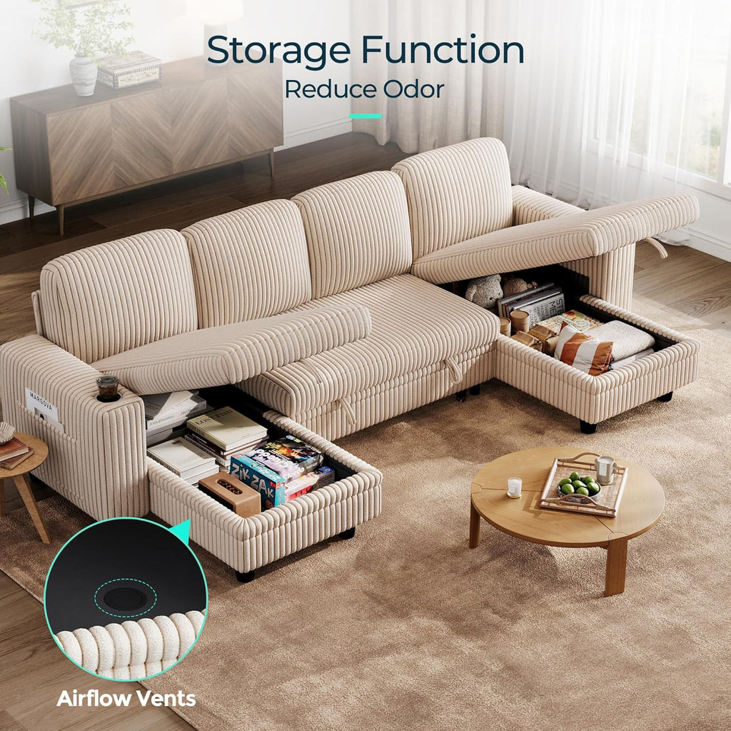LINSY HOME Sectional Sleeper Sofa with Pull Out Couch Bed