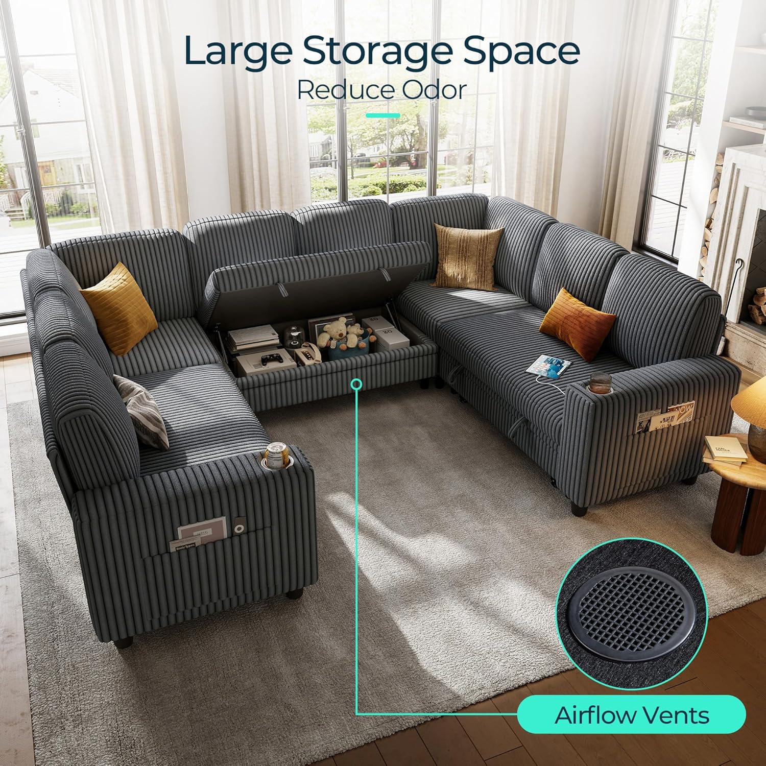 LINSY HOME Sectional Sleeper Sofa with Pull Out Couch Bed