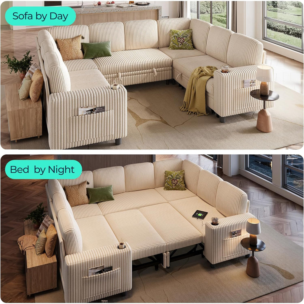 LINSY HOME Sectional Sleeper Sofa with Pull Out Couch Bed