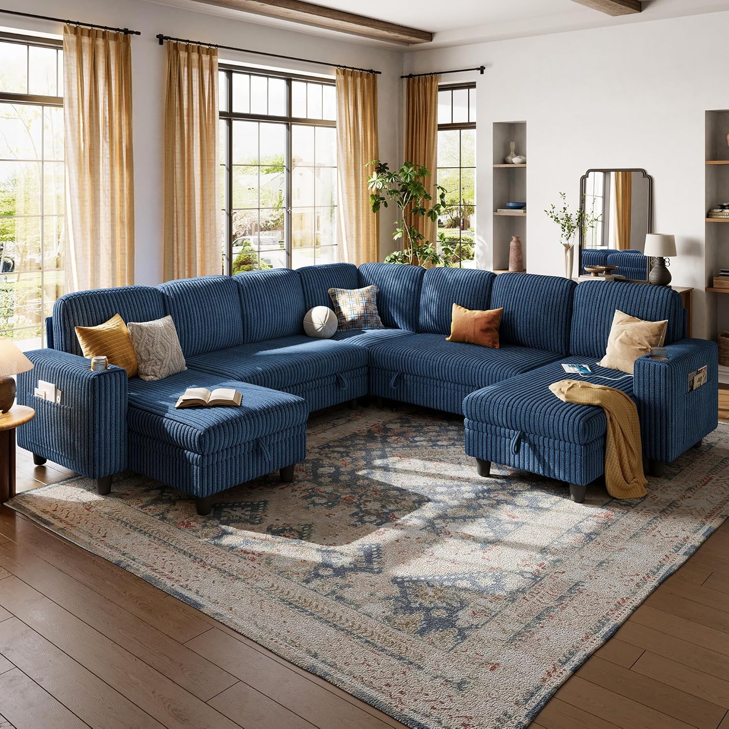 LINSY HOME Sectional Sleeper Sofa with Pull Out Couch Bed