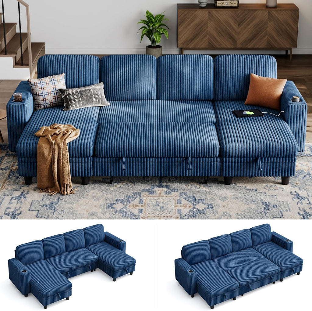 LINSY HOME Sectional Sleeper Sofa with Pull Out Couch Bed