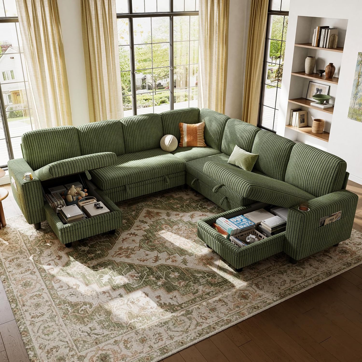 LINSY HOME Sectional Sleeper Sofa with Pull Out Couch Bed
