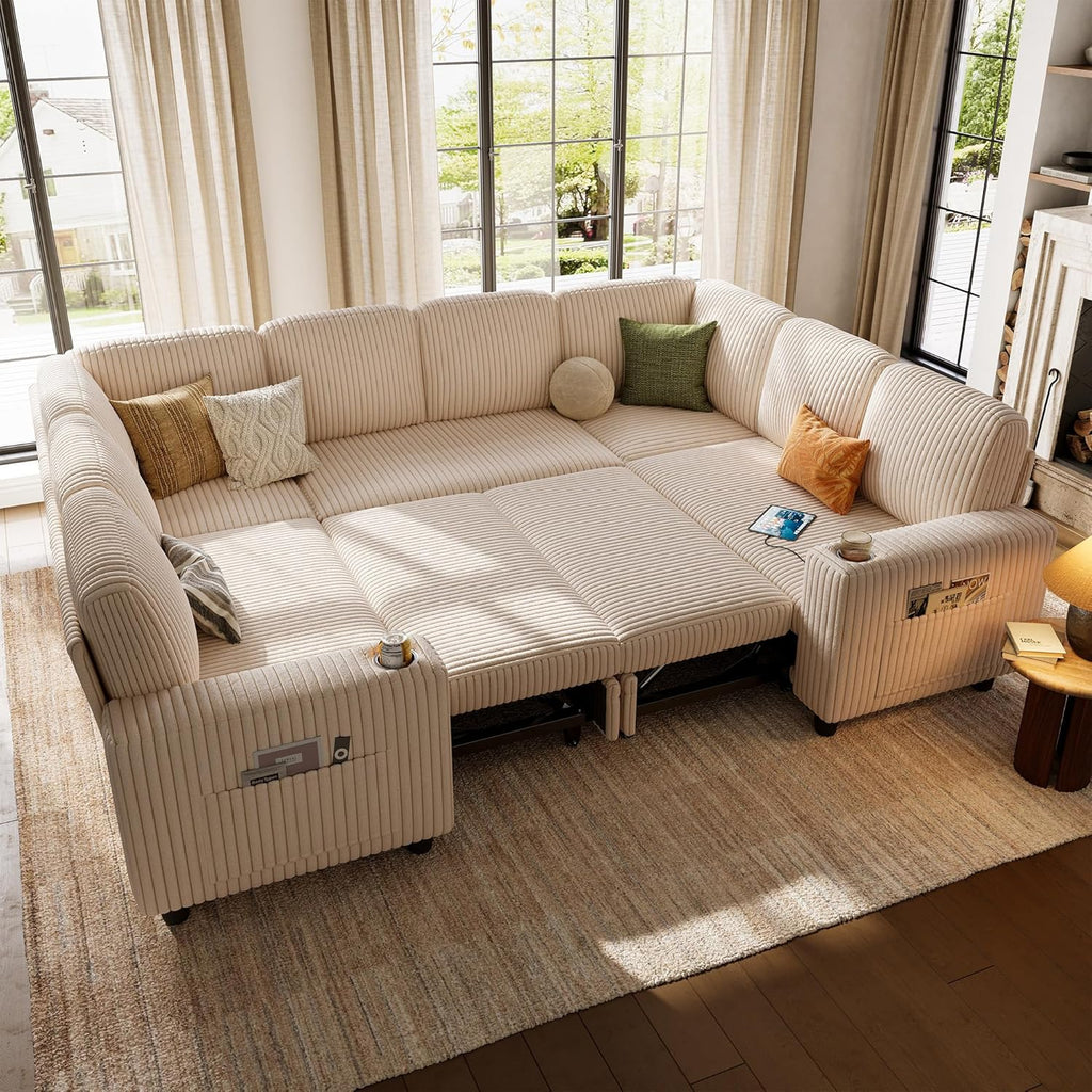 LINSY HOME Sectional Sleeper Sofa with Pull Out Couch Bed