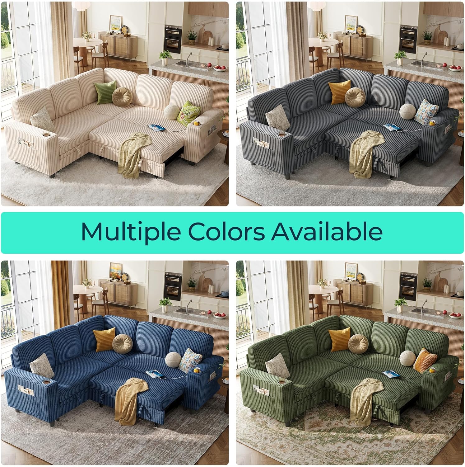 LINSY HOME Sectional Sleeper Sofa with Pull Out Couch Bed