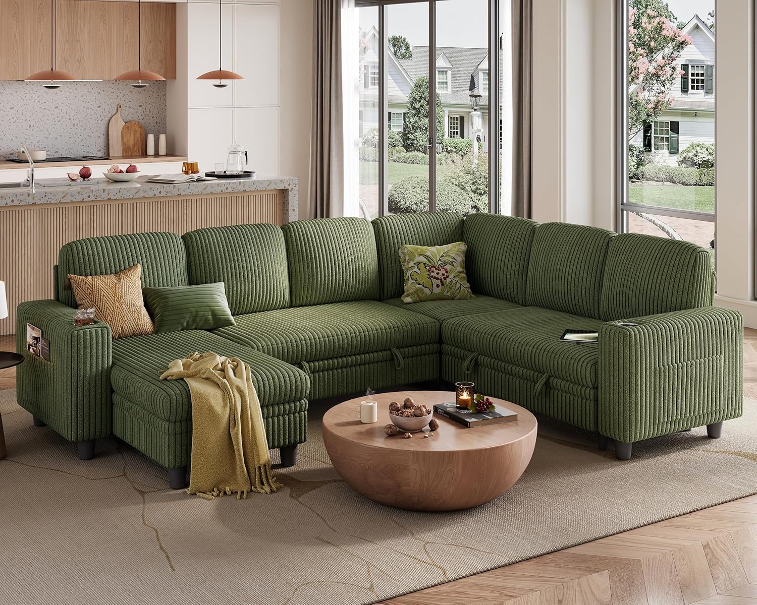 LINSY HOME Sectional Sleeper Sofa with Pull Out Couch Bed