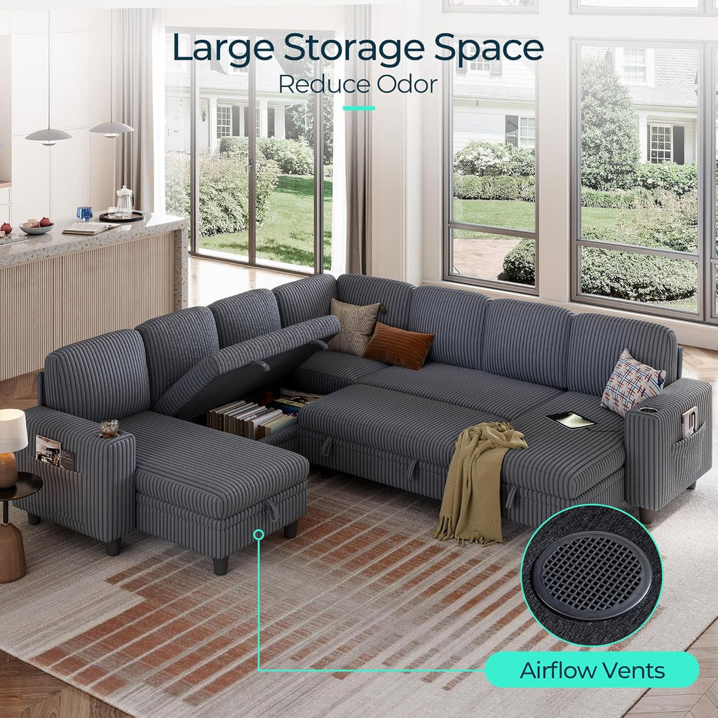 LINSY HOME Sectional Sleeper Sofa with Pull Out Couch Bed
