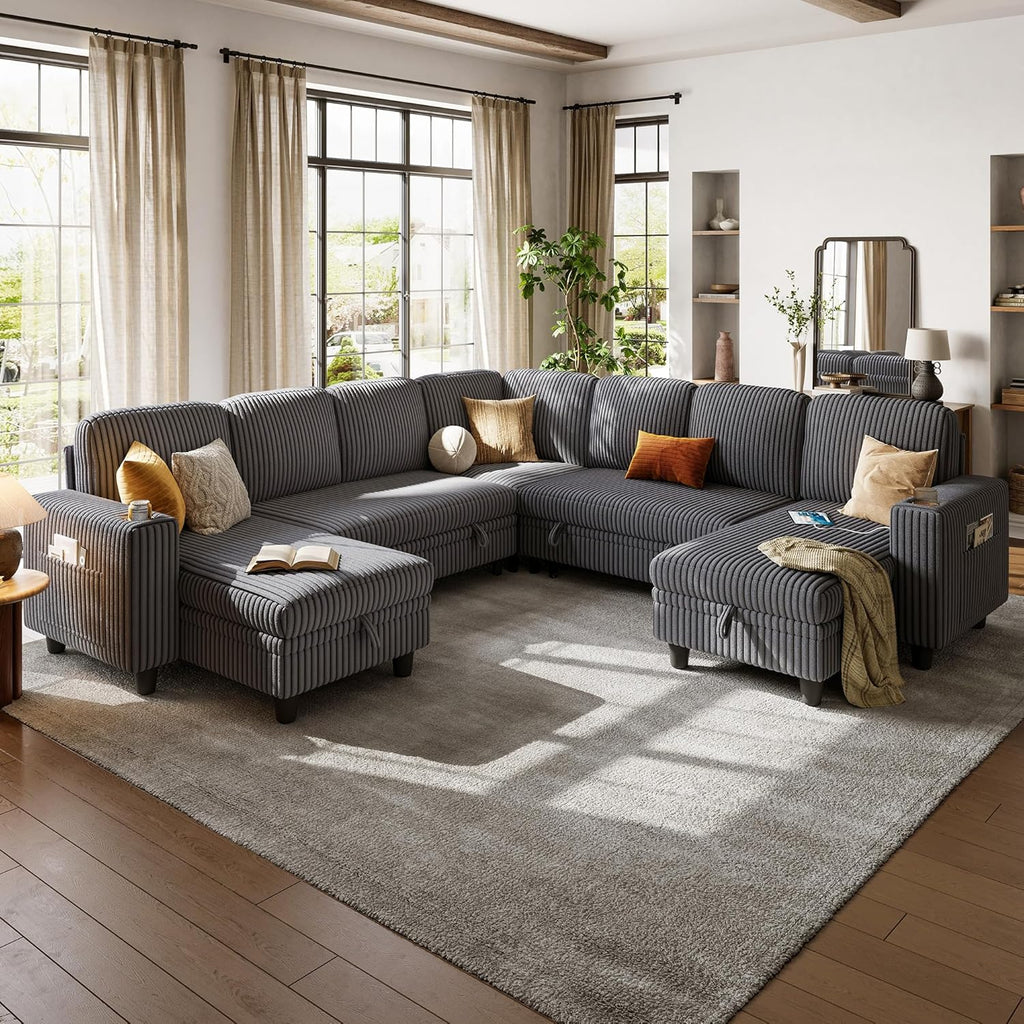 LINSY HOME Sectional Sleeper Sofa with Pull Out Couch Bed