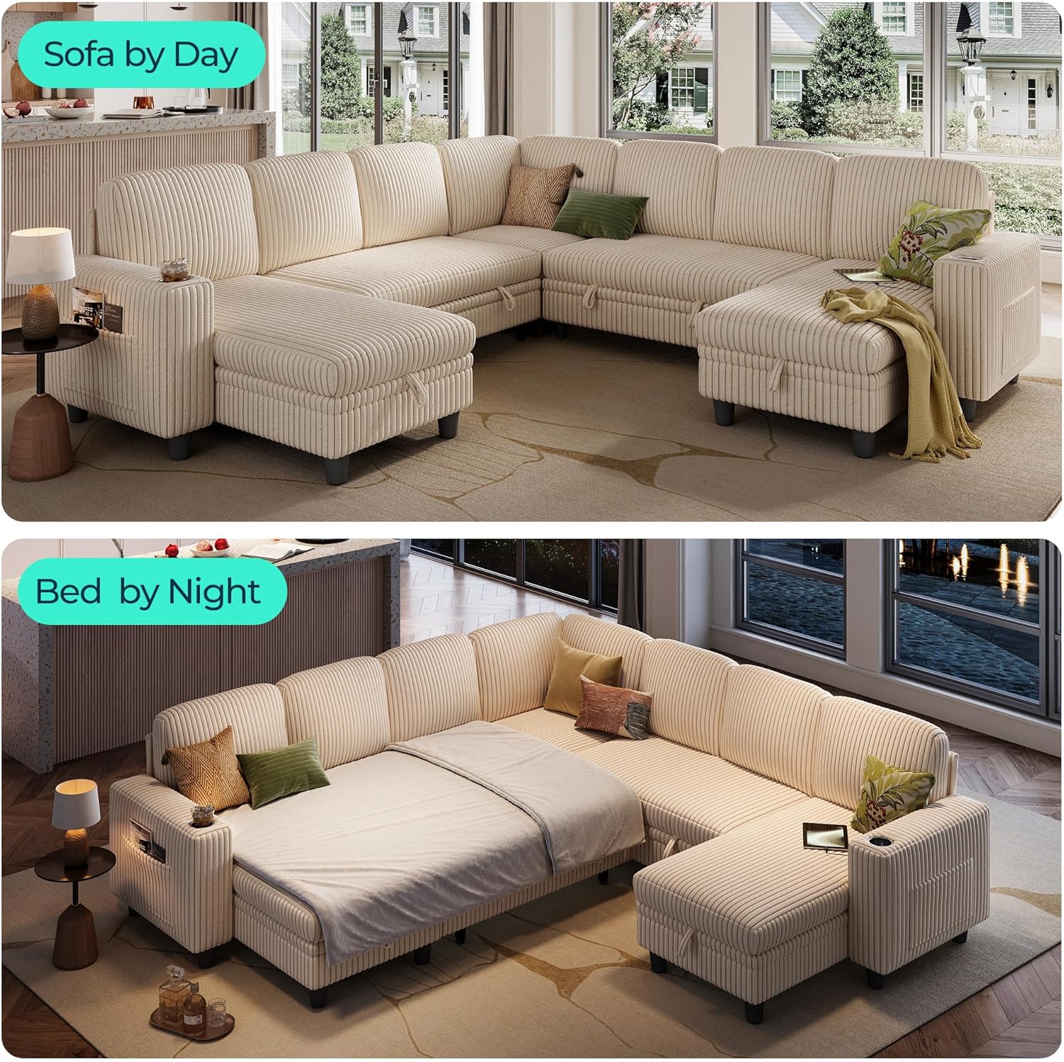 LINSY HOME Sectional Sleeper Sofa with Pull Out Couch Bed