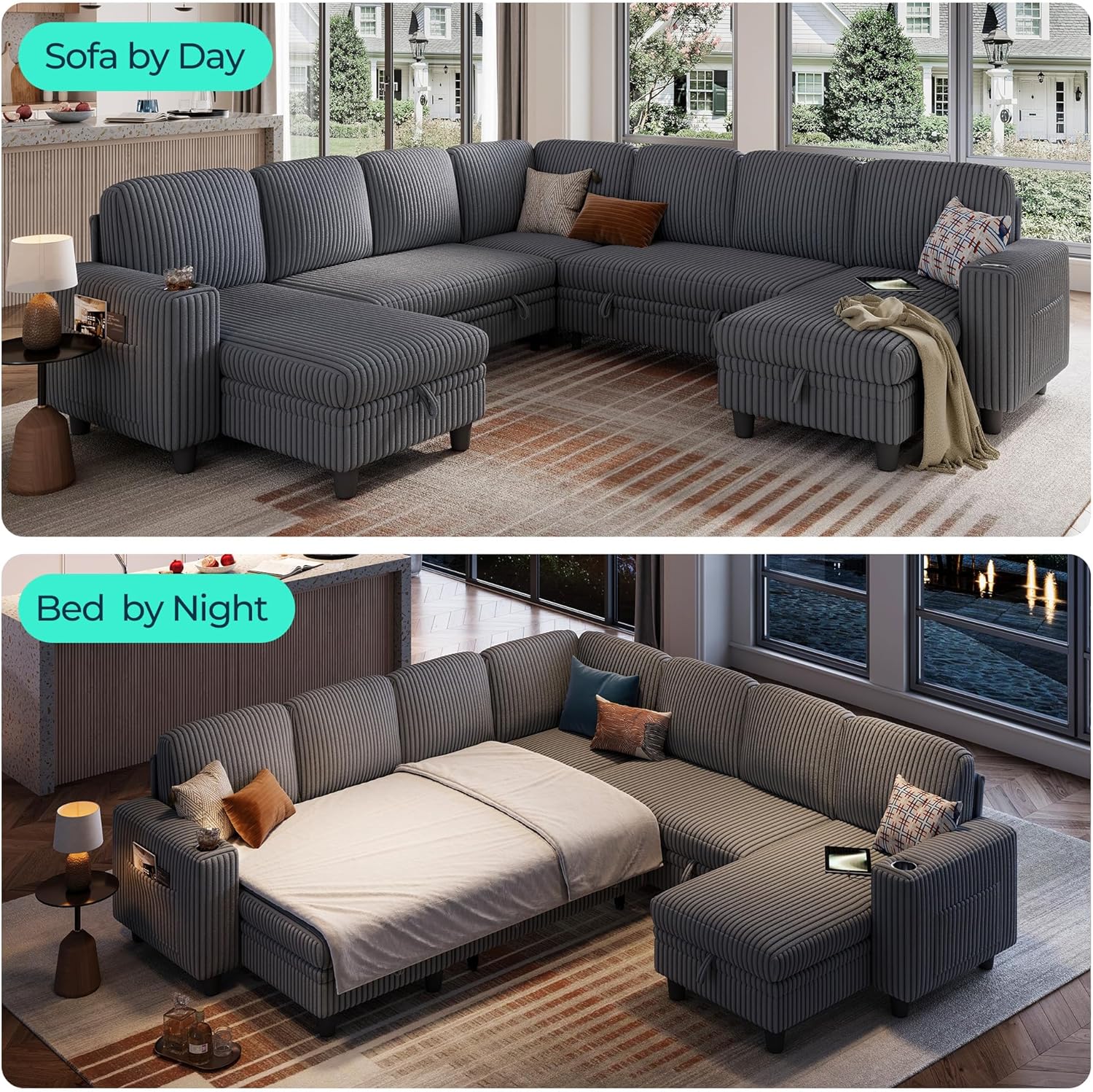 LINSY HOME Sectional Sleeper Sofa with Pull Out Couch Bed