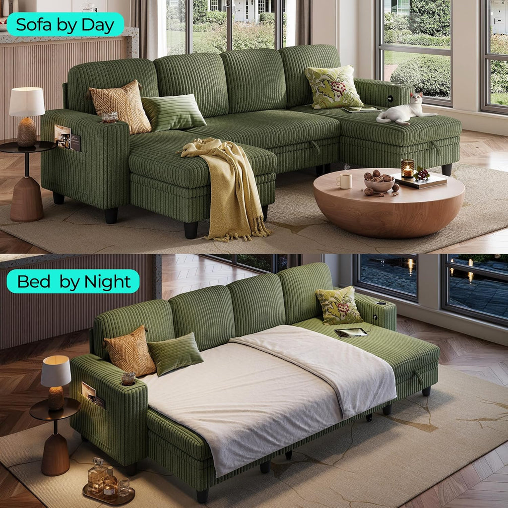 LINSY HOME Sectional Sleeper Sofa with Pull Out Couch Bed
