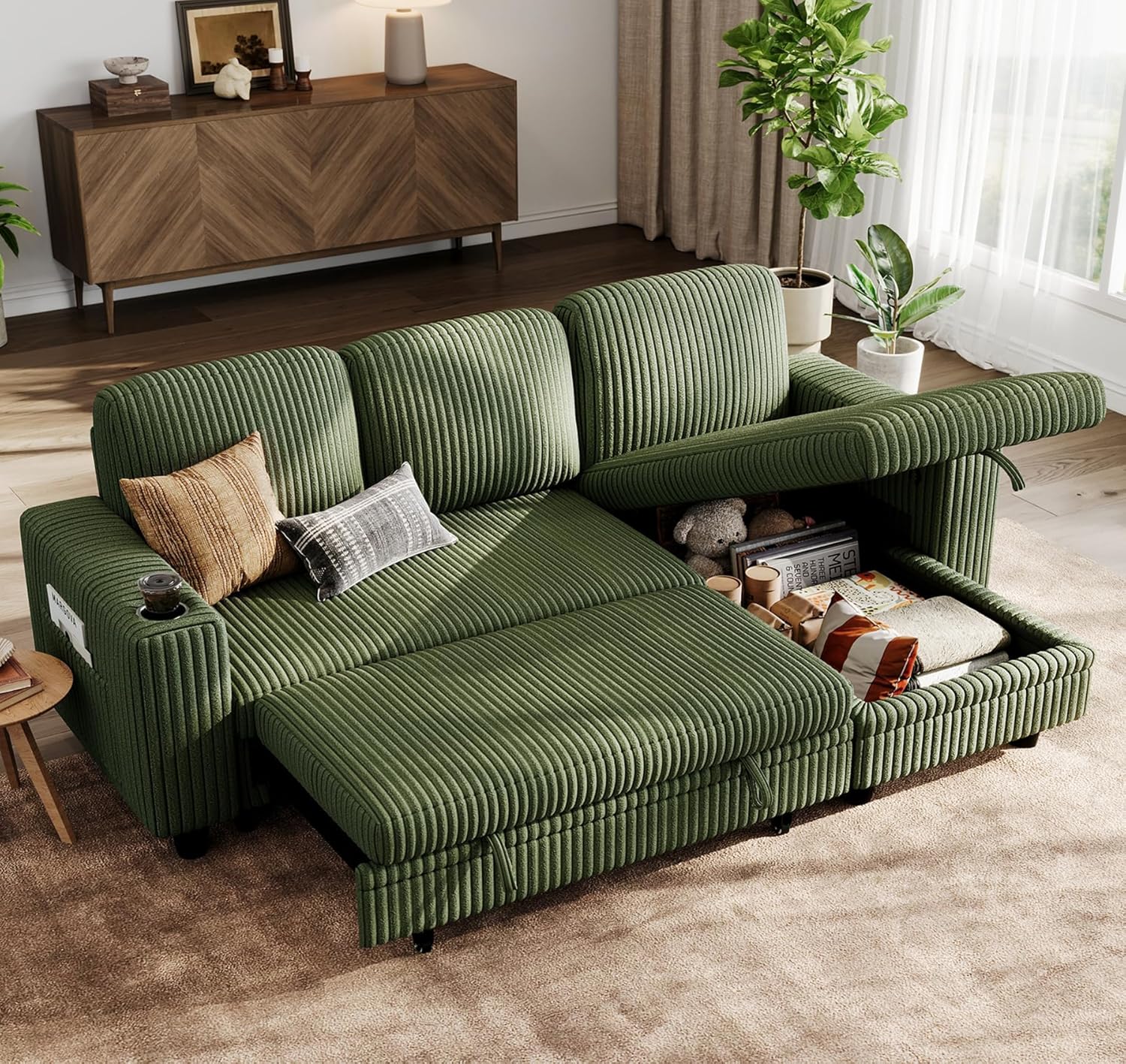 LINSY HOME Sectional Sleeper Sofa with Pull Out Couch Bed