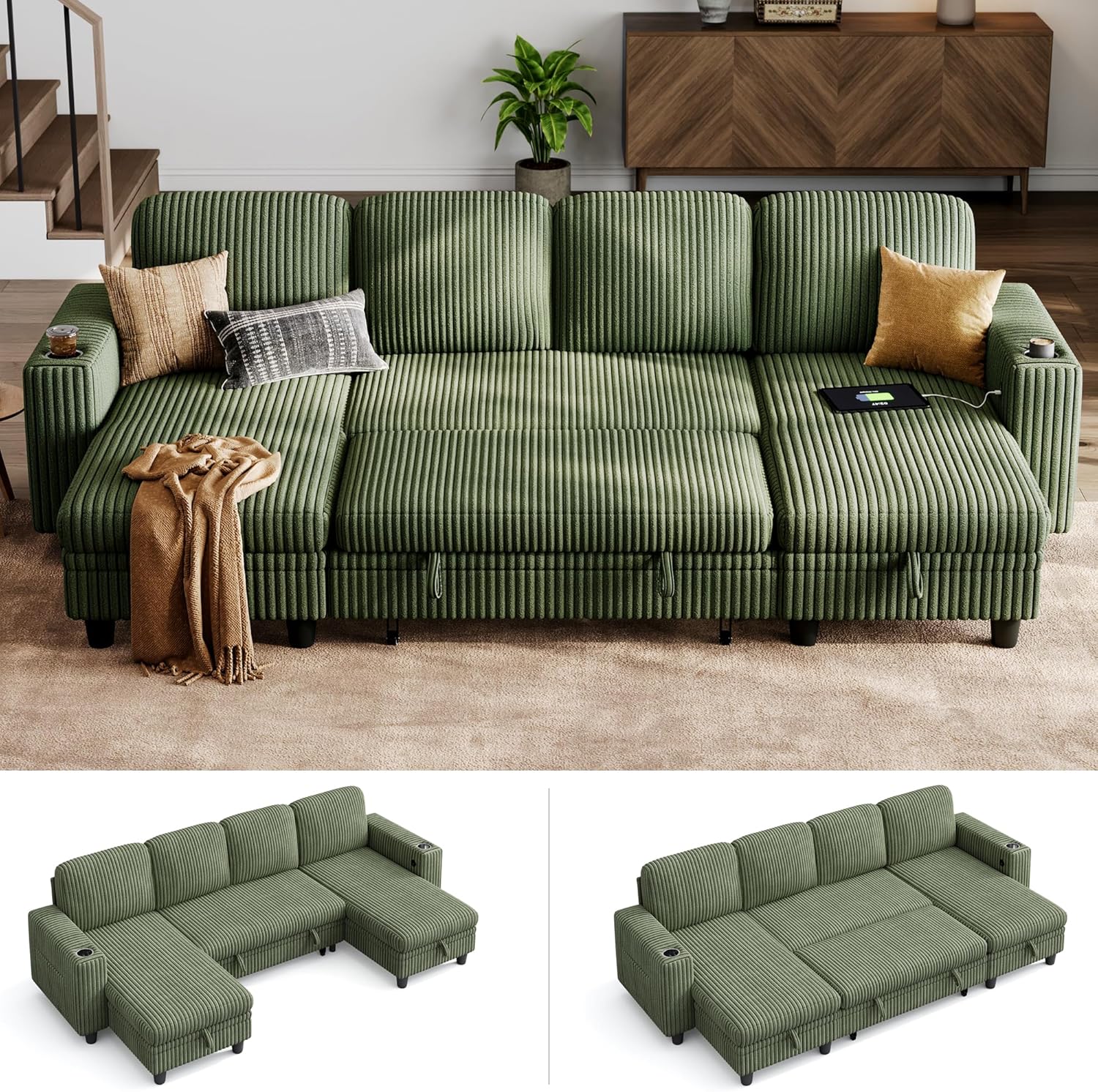 LINSY HOME Sectional Sleeper Sofa with Pull Out Couch Bed