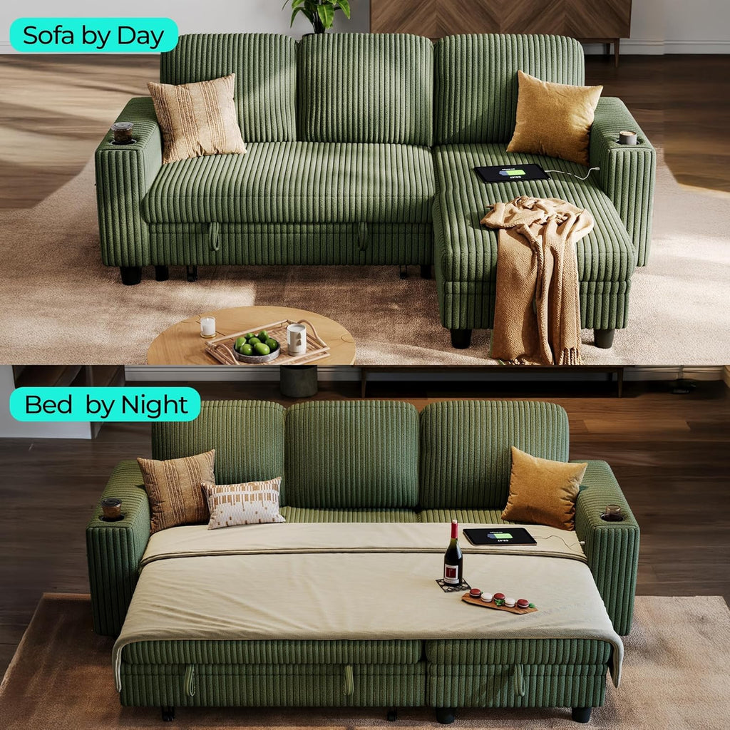 LINSY HOME Sectional Sleeper Sofa with Pull Out Couch Bed
